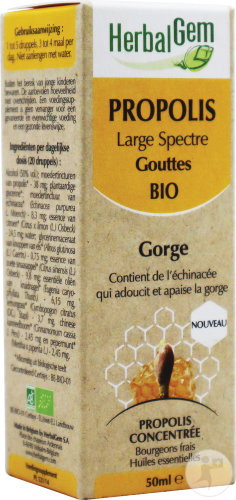 Herbalgem Propolis Concentrée Large Spectre Gouttes Bio Gorge 50ml
